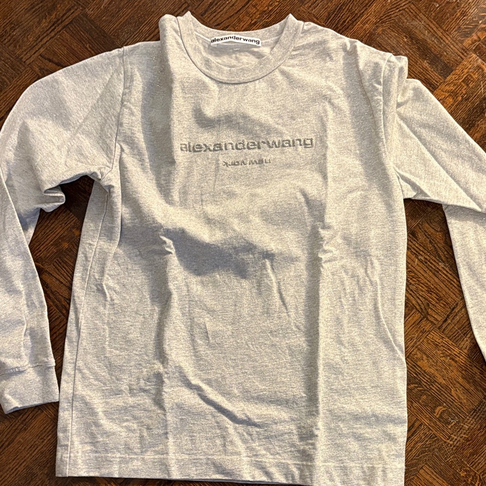 Alexander Wang Light Gray Logo Long Sleeve Tee